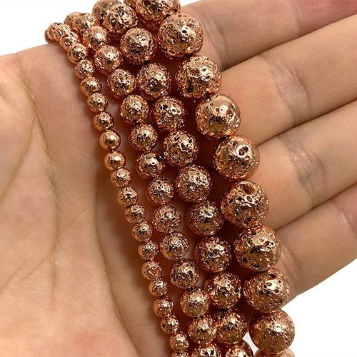 Perles Rondes En Pierre De Lave Rose Naturelle Plaquée, Pour La Fabrication De Bijoux, Collier, Bracelet, 4/6/8/10mm, Vente En Gros