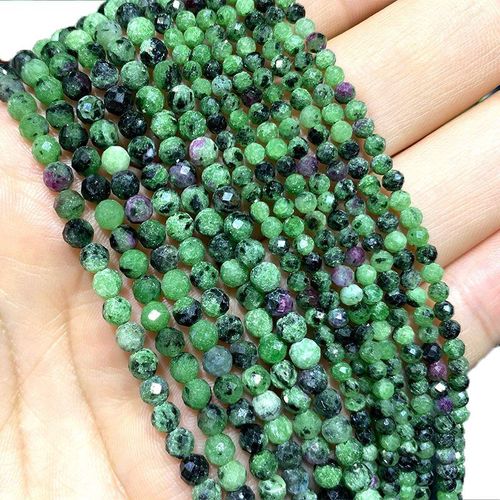Perles Rondes À Facettes Pour La Fabrication De Bijoux, 100% Naturel, Pierre D'épidot Rouge Vert, Bricolage, Bracelet Et Collier, 2mm 3mm 4mm, Vente En Gros