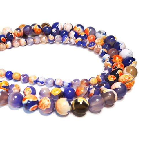 Perles Rondes En Pierre Naturelle Pour La Fabrication De Bijoux, Agates De Feu Bleu Orange Blanc, Vente En Gros, Bracelets Faits À La Main 6 8 10mm