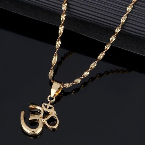 Collier Doré Avec Pendentif De Yoga Indien, Ohm, Bouddhiste, Aum Om, Hinduisme, Sport De Plein Air, Bijoux En Métal