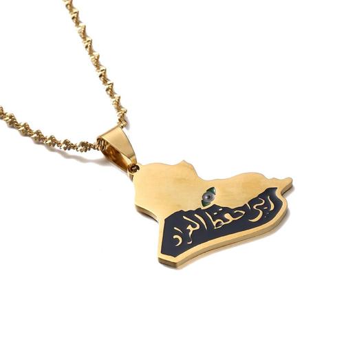 Collier Pendentif Carte De La République D'irak En Acier Inoxydable, Bijoux À La Mode