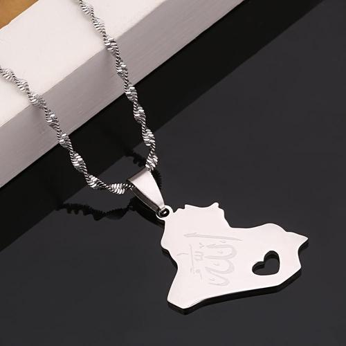 Collier Pendentif Avec Carte De La République D'irak En Acier Inoxydable, Couleur Argent, Bijoux À Breloques, C¿Ur, Allah