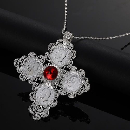 Pendentif De Pièce De Monnaie Ethnique Éthiopienne, Couleur Argent, Collier Tendance, Rouge, Vert, Bleu, Chaîne De Pièces De Monnaie