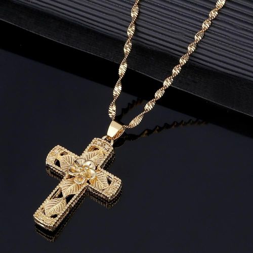 Collier Pendentif Croix De Feuilles, Couleur Or, Pour Église Chrétienne, Fleur Éternelle, Tendance, Russie, Grèce, Ukraine, Bijoux