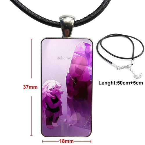 Bijoux Vintage En Acier Couleur Verre, Cadeau Pour Filles, Cabochon Ras Du Cou, Long Collier Rectangle, Steve Univers Améthyste