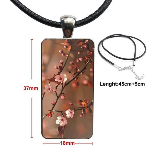 Collier En Bois De Pissenlit Pour Filles, Pendentif En Verre, Cabochon, Fleur Rose, Rectangle, À La Mode
