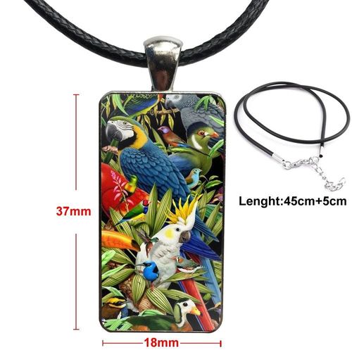 Collier Ras Du Cou En Acier Inoxydable Pour Filles, Cabochon De Verre, Pendentif Rectangulaire, Couleur, Cadeau Pour Filles, Anneau Bleu, Imprimé Perroquet