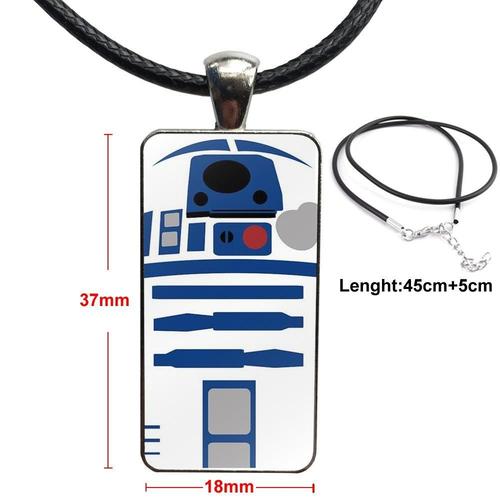 Collier Ras Du Cou En Acier Inoxydable Pour Enfant, Avec Pendentif En Forme De Rectangle, Star Du Film R2d2 Robot De Couleur En Verre