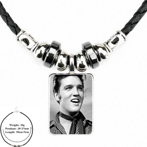 Le Roi Du Rock Roll Elvis Presle, Bijoux Pour Hommes Et Femmes, Cabochon En Verre Classique, Perle En Cuir Noir, Pendentif Chaîne