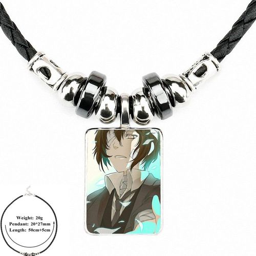 Bijoux Cabochon En Verre Pour Amoureux, Meilleur Cadeau Pour Petite Amie, En Cuir Noir, Pendentif Perle, Collier, Dessin Animé Japonais, Chien Bungou Stray