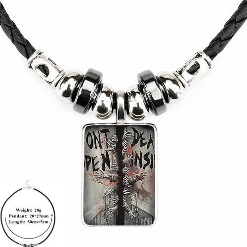 Pendentif En Cuir Noir Avec Cabochon En Verre, Long Collier Fait À La Main Pour Femmes Et Filles