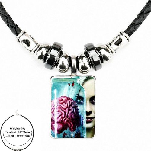 Pendentif En Cuir Noir Avec Cabochon En Verre, Collier Long Avec Cellule Izombie, Pour Cadeau De Noël