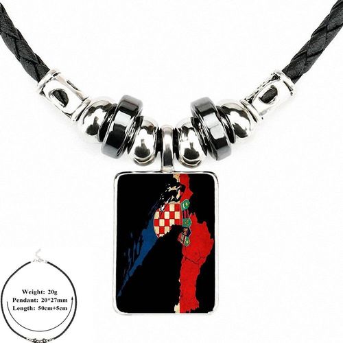 Pendentif En Cuir Noir Pour Femmes, Perle De Verre, Fait À La Main, Maxi Collier Pour Cadeau De Fête Unisexe, Drapeau De La Croatie Hrvatska