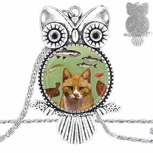 Cabochon En Verre Pour Femmes Et Hommes, Bijoux De Fête Avec Long Pendentif, Ras Du Cou, Hibou, Chat Et Poisson