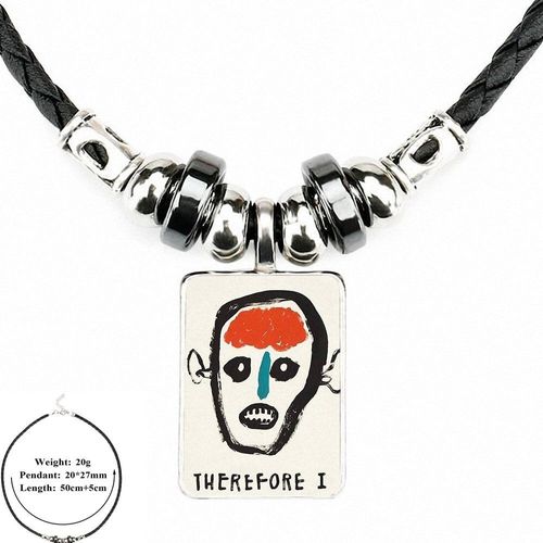Collier Vintage En Cuir Noir Unisexe, Cadeau De Fête, Pendentif Perle, Bijoux En Verre, Cabochon, Ras Du Cou, Jean Michelle Basquiat