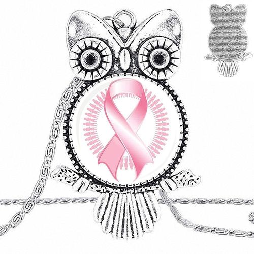 Bijoux Pour Unisexe, Ange Rose, Ruban De Sensibilisation Au Cancer Du Sein, Tourbillon, Cabochon En Verre Plaqué, Ras Du Cou, Long Pendentif, Collier Hibou