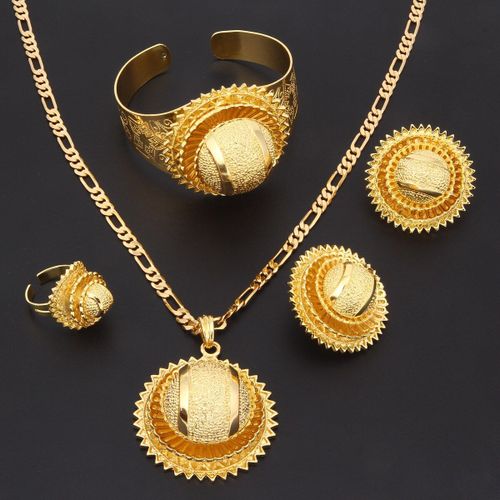 Ensemble De Bijoux En Laiton Éthiopien 24k, Tendance, Pendentif, Clip, Boucle D'oreille, Bracelet