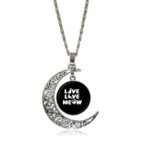 Collier En Verre Avec Croissant De Lune Pour Femmes, Bijoux Vintage, Cadeau Pour Enfants, Amour En Direct, Chat Noir