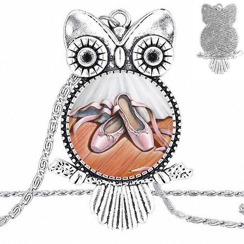 Collier Cabochon En Verre Pour Femmes, Avec Pendentif, Hibou, Rose, Ballerines, Bijoux Pour Filles