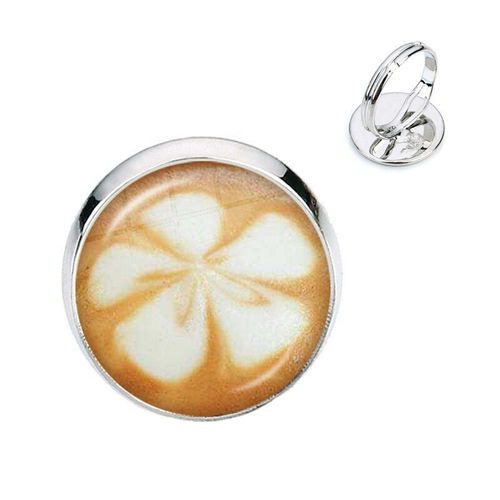 Café Latte Chocolat Impression Amour Coeur Art Bagues Sculpture Fleur Trèfle Chat Charme Cabochon En Verre Bijoux Pour Femmes Filles Enfants