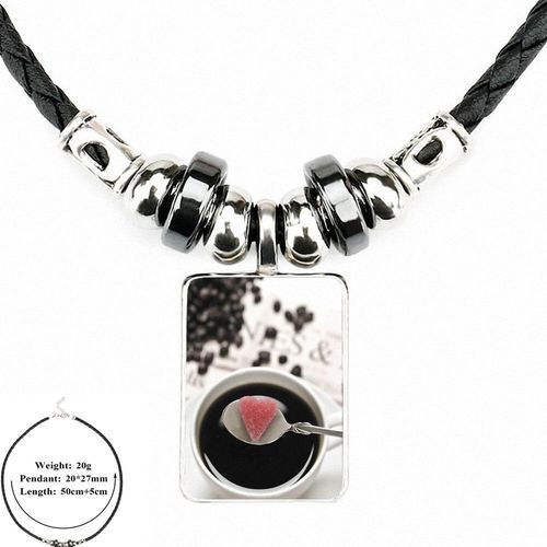 Pendentif De Fête En Cuir Noir, Long Collier Ras Du Cou Avec Cabochon En Verre, Élégant, Café Noir, 2018