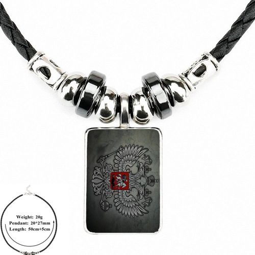 Bijoux Bouddhistes En Cuir Noir, Pendentif Perle En Verre, Cabochon, Ras Du Cou, Collier Pour Filles, Conception Manteau De Bras Russe Drapeau