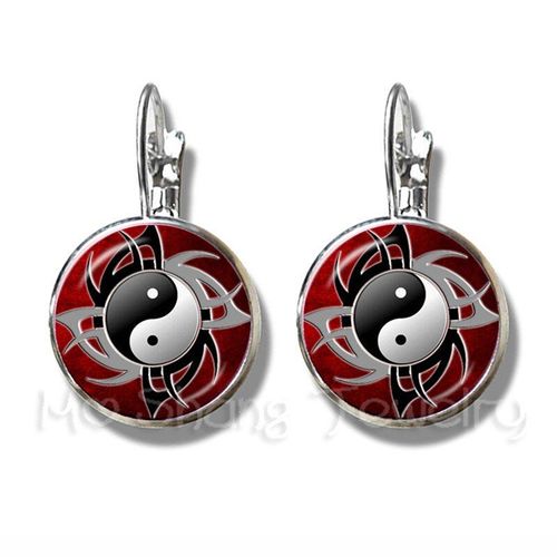 Boucles D'oreilles Vintage Yin Yang, Bijoux En Verre, Cabochon Plaqué Argent, Croix Noire Et Blanche, Tai Ji, Pour Femmes Et Filles