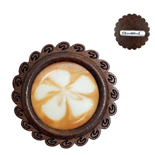 Café Latte Sculpture Amour C¿Ur Art 20mm Cabochon En Verre Broches En Bois Impression Chocolat Trèfle À Quatre Feuilles Chat Broches De Collier À Breloques