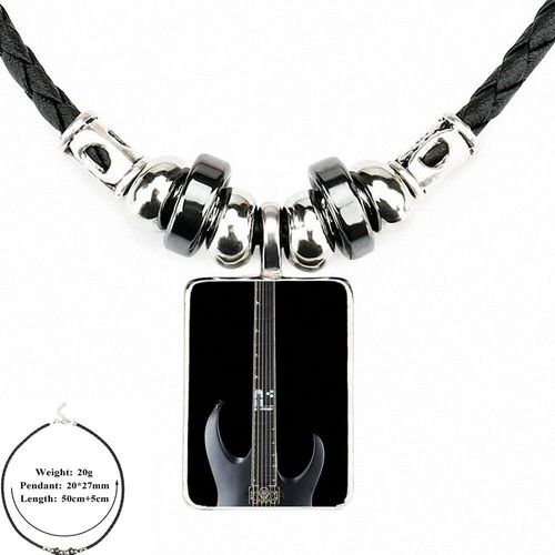 Pendentif En Cuir Noir Avec Cabochon En Verre, Collier Long Pour Écolière, Maxi Mélodie Musicale
