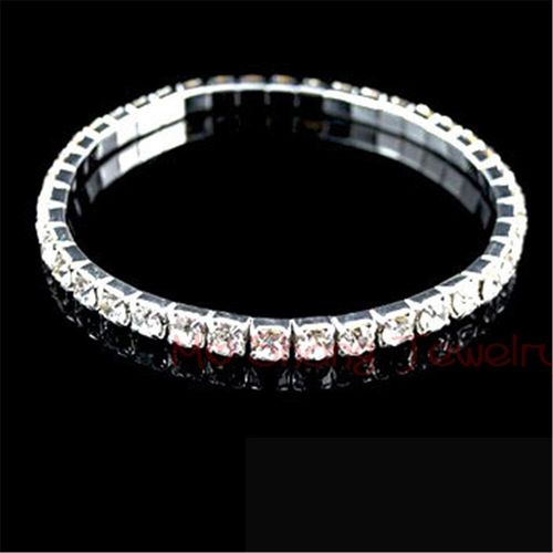 Bracelet Élastique Plaqué Argent Brillant À Une Rangée Pour Femmes Et Hommes, Bijoux En Cristal, Cadeau, Vente En Gros
