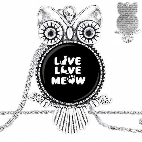Collier Avec Chat Noir Miaou Pour Filles, Chaîne Longue À La Mode Avec Hibou, Bijoux De Haute Qualité Pour Femmes