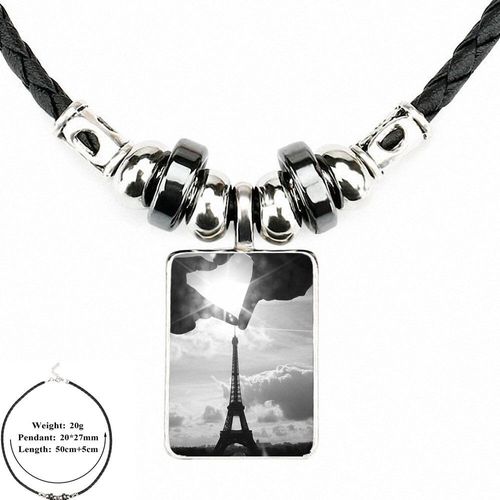 Pendentif En Cuir Noir Pour Enfants, Bijoux Vintage, Tour Eiffel, Paris, Cabochon En Verre, Collier