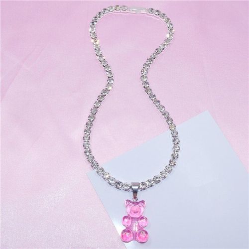 Collier En Cristal Fait À La Main Avec Des Strass Colorés, Chaîne À Breloques, Ours En Peluche, Hip Hop, Pendentif Gommé, Accessoires, Bijoux