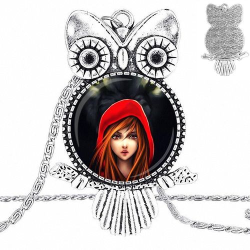 Collier Cabochon En Verre Pour Femmes, Pendentif De Déclaration, Hibou, Bijoux De Haute Qualité Pour Filles, Petit Chaperon Rouge