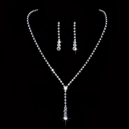 Ensemble De Boucles D'oreilles Et Collier En Cristal, Style Célébrité, Long, Goutte D'eau, Bijoux De Mariage Pour Femmes, Demoiselle D'honneur