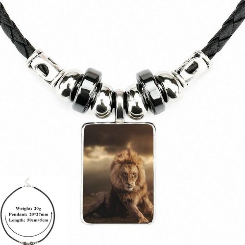 Cabochon En Verre Pour Amoureux, Bijoux En Cuir Noir, Perle Pendentif, Collier Roi Lion, Beaux Animaux Entiers