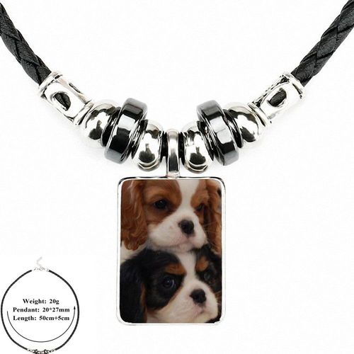 Collier En Cuir Noir Pour Femme, Cadeau, Cavalier, Roi Charles, Épagneul, Chien, Cabochon En Verre, Bijoux, Perle