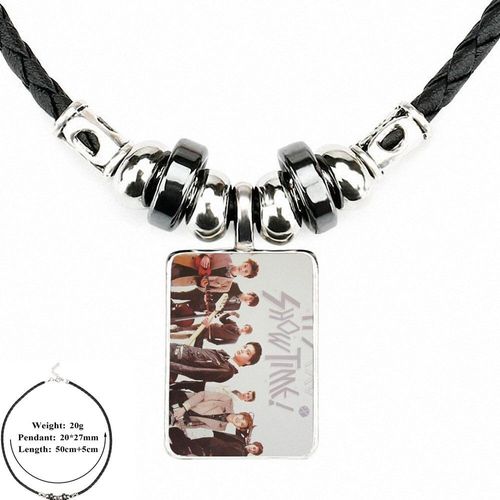 Collier Vintage En Cuir Noir Pour Hommes Et Femmes, Cabochon En Verre, Pendentif Perle, Bijoux Pop Star, Bracelet Coréen Exo