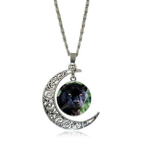 Collier Avec Pendentif En Forme De Lune Et De Cabochon En Verre Pour Enfants, Bijoux Couleur Argent Avec Logo Panthère Noire