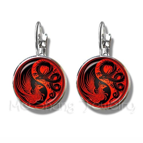 Boucles D'oreilles Avec Dôme En Verre Plaqué Argent, Symbole À Deux Yeux, Noir Et Blanc, Cadeau Symbolique D'harmonie