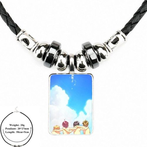 Pendentif En Cuir Noir Avec Cabochon En Verre, Long Collier Pour Femmes Et Hommes, Classique, Anime