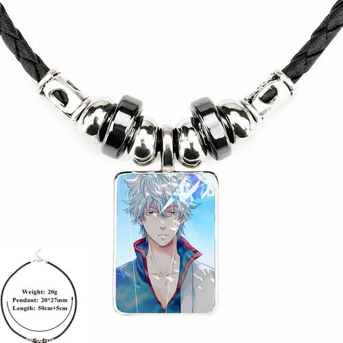Collier Avec Cabochon En Verre Gintama Pour Femmes, Bijou Vintage En Cuir Noir, Pendentif Avec Perle, Cadeau Fait À La Main