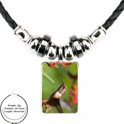 Collier Ras Du Cou En Cuir Noir Pour Femme Et Garçon, Pendentif En Forme De Colibri, Fleur Rose, Perle En Verre Plaqué