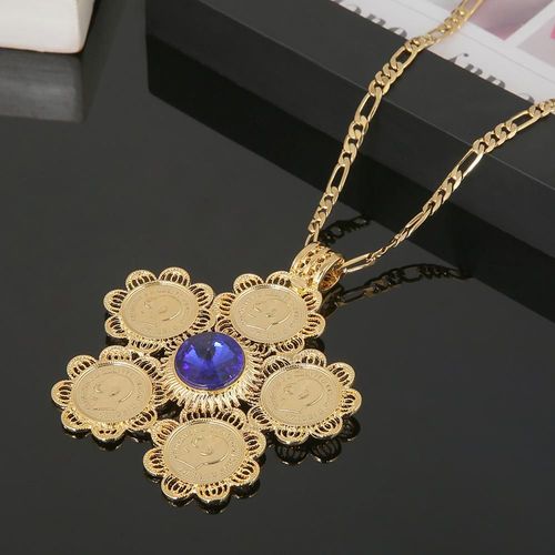 Pendentif En Pierre Éthiopienne Rouge Bleue Verte, Collier À La Mode, Pièce Africaine, Bijoux Chaîne Érythréenne