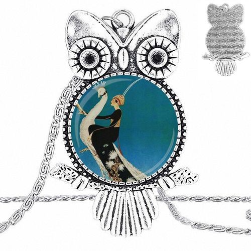 Pendentif En Forme De Paon Blanc Pour Hommes Et Femmes, Cabochon En Verre, Collier Plaqué, Bijoux De Déclaration