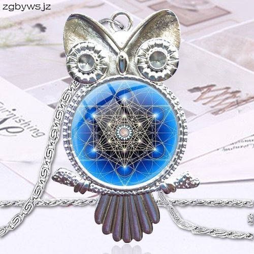 Cabochon En Verre Couleur Bronze Pour Femmes, Cadeau De Fête, Avec Pendentif En Forme De Hibou, Ras Du Cou, Mandala Bleu, Vintage