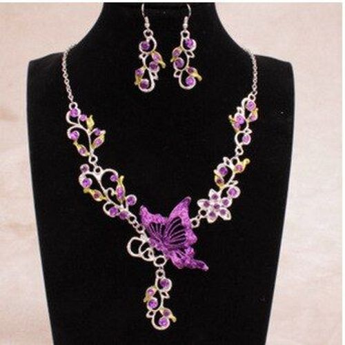 Ensemble De Bijoux De Mariage En Strass, Plaqué Argent, Collier Ras Du Cou Papillon, Boucles D'oreilles, Pour Femmes Et Filles