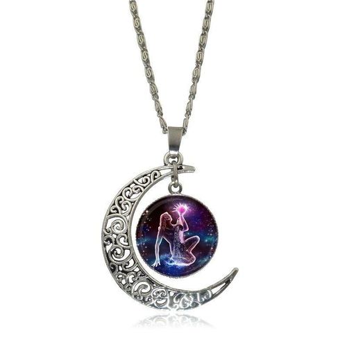 Collier Lumineux En Forme De Croissant Pour Filles, Bijoux Vintage Avec Signes Du Zodiaque, 12 Constellations, Plaqué Argent, Cadeaux