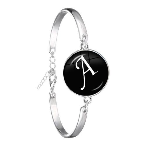 Bracelet Chaîne Cabochon En Verre Plaqué Argent, 26 Lettres, Bijoux Tendance, Nom D'amitié, Cadeau De Famille Pour Hommes Femmes Enfants, A Z