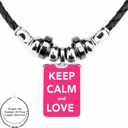 Pendentif De Perles En Cuir Noir, Bijoux Ras Du Cou En Cabochon De Verre, Long Collier Pour Femmes Et Filles, Cadeau Pour Garder Le Calme Et Aimer La Peau Rose